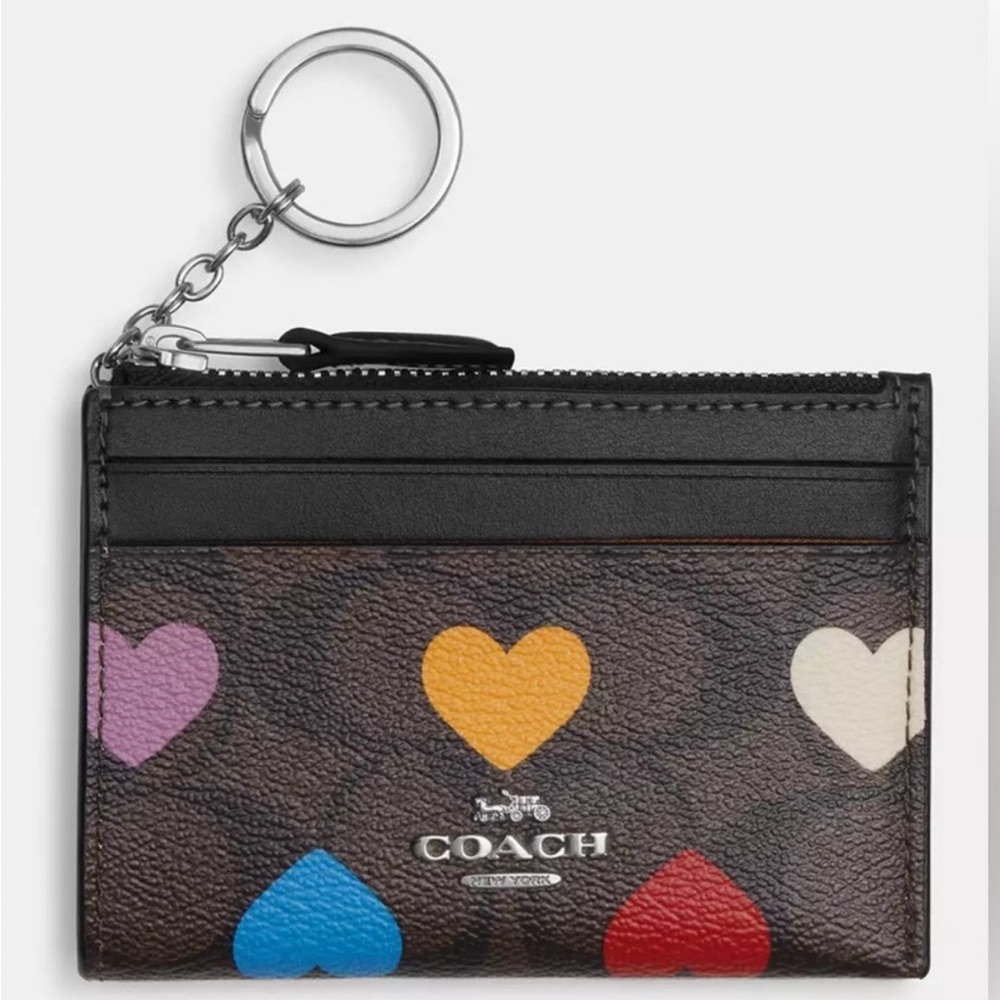 COACH 💖Mini Skinny Id Case In Signature Canvas With Heart Print